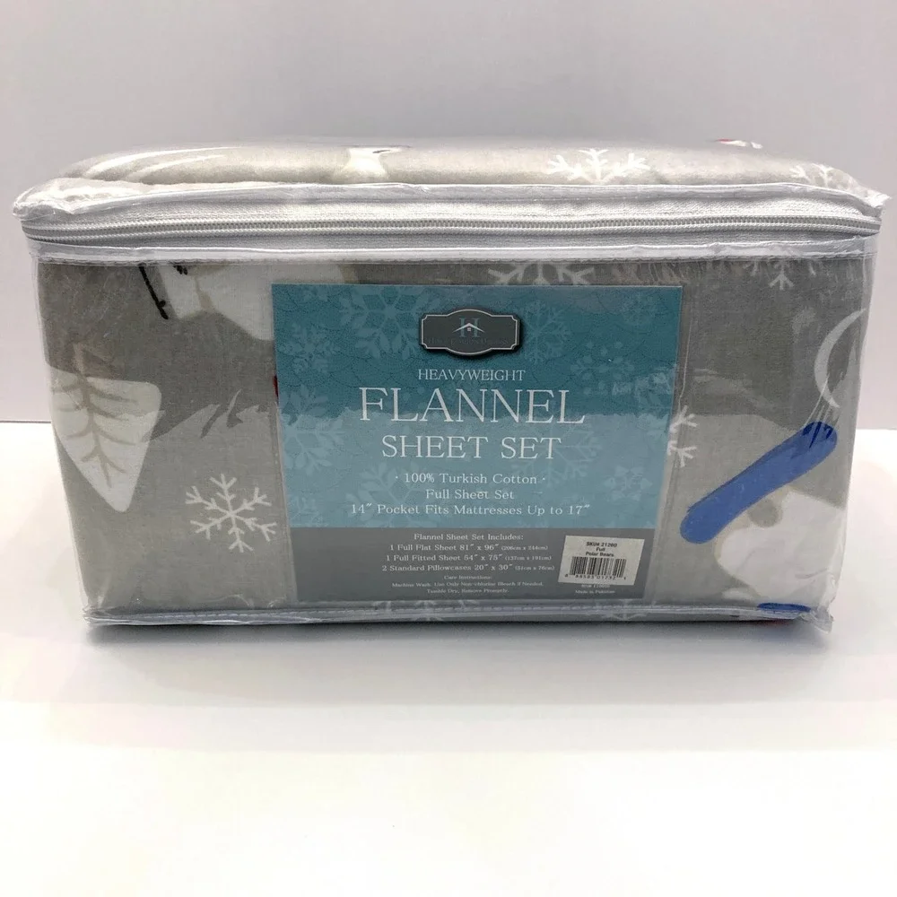 Flannel Sheet Set Full Size Gray Polar Bears Turkish Cotton Home Fashion Designs